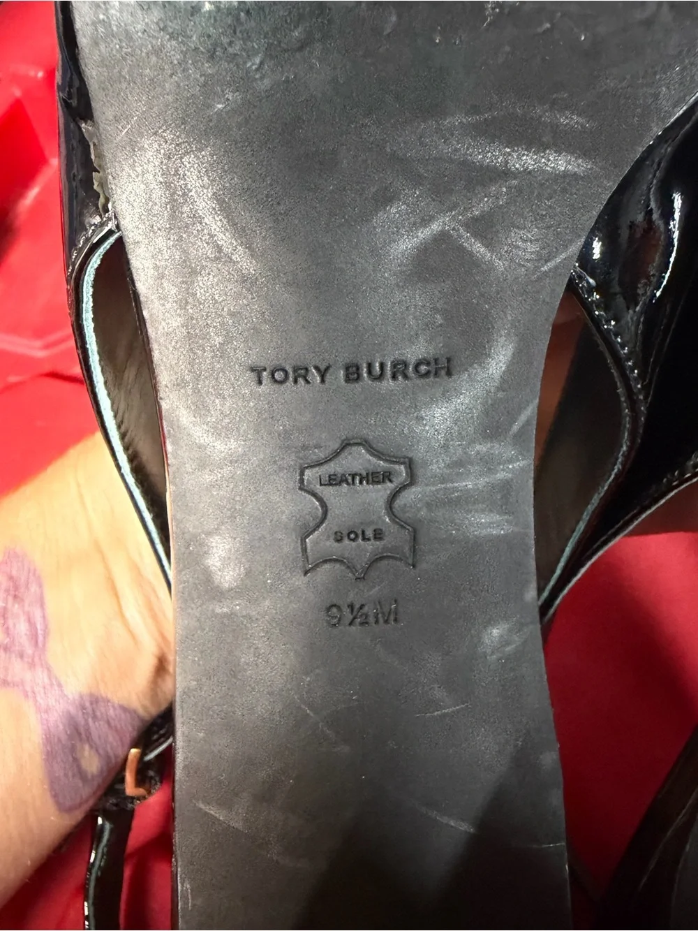 Tory Burch Jessa Slingback Pumps Black Patent Leather Gold Horsebit Size 9.5